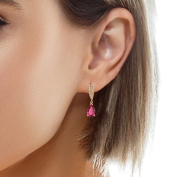 Tourmaline Rubellite Diamond Earrings 14k Gold 1.60 TCW Certified $3,090 018673 - Picture 3 of 10